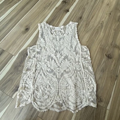 Bobbie Brooks Size S Sleeveless Lace Top See Though Ecru Boho Hippie Festival - Image 1 of 4