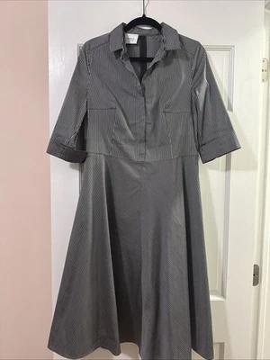 Vestido Camisa Completa Akris Punto Negro Rayas Talla 10 Foto 1 de 4