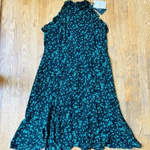 Who What Wear Green and Black Floral Sleeveless Ruffle Dress Size XL NEW - Picture 1 of 10