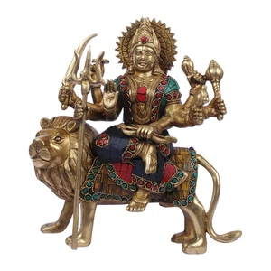 Messing Maa Durga Idol Sherawali Statue für Wohnkultur Pooja Festival Geschenk 10 Zoll - Bild 1 von 4