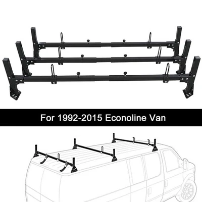 Heavy Duty 3 Bar Roof Racks BLACK Rack Fits Ford Econoline Van 3 bar 1992-2015 - Image 1 of 4