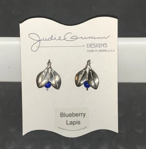 Orecchini Judie Gomma Argento Sterling Mirtillo Lapislazzuli Pali Foglia Traforata Design! - Foto 1 di 18