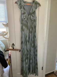 Oliphant Damen XS Maxikleid in grün und blau Ikat gefüttert Seitenreißverschluss Metallic - Bild 1 von 9