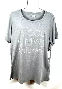 T-shirt donna Life Elsewhere 1x My Dog Is My Soul Mate blusa grigia nuova con etichetta - Foto 1 di 8