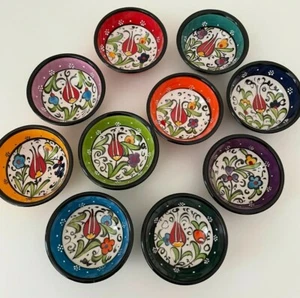 6x Handmade Turkish Ceramic Bowl Set, Floral Patterned Bowls, Small Serving Bowl - Picture 1 of 4