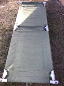 VINTAGE ORIGINAL US Army Military Folding Portable aluminum Canvas Cot - Picture 1 of 11