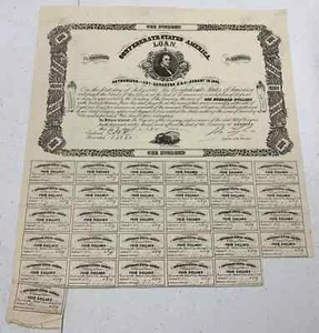 Type 103, Ball 125, 1862 $100 Confederate States of America Loan w/ 30 coupons - Picture 1 of 2