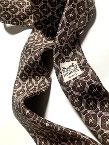 HERMES VINTAGE CROSSED SNAFFLES HORSE BIT TIE RIDING HIGH END FRANCE BROWN - Picture 1 of 15