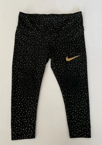 nike baby girls size 3-4 yrs black stars gold logo leggings - Picture 1 of 7