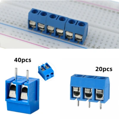 60pcs Blue KF301-2P/3P PCB Mount Screw Terminal Block Connector 2/3Pin 5mm Pitch - Image 1 of 4