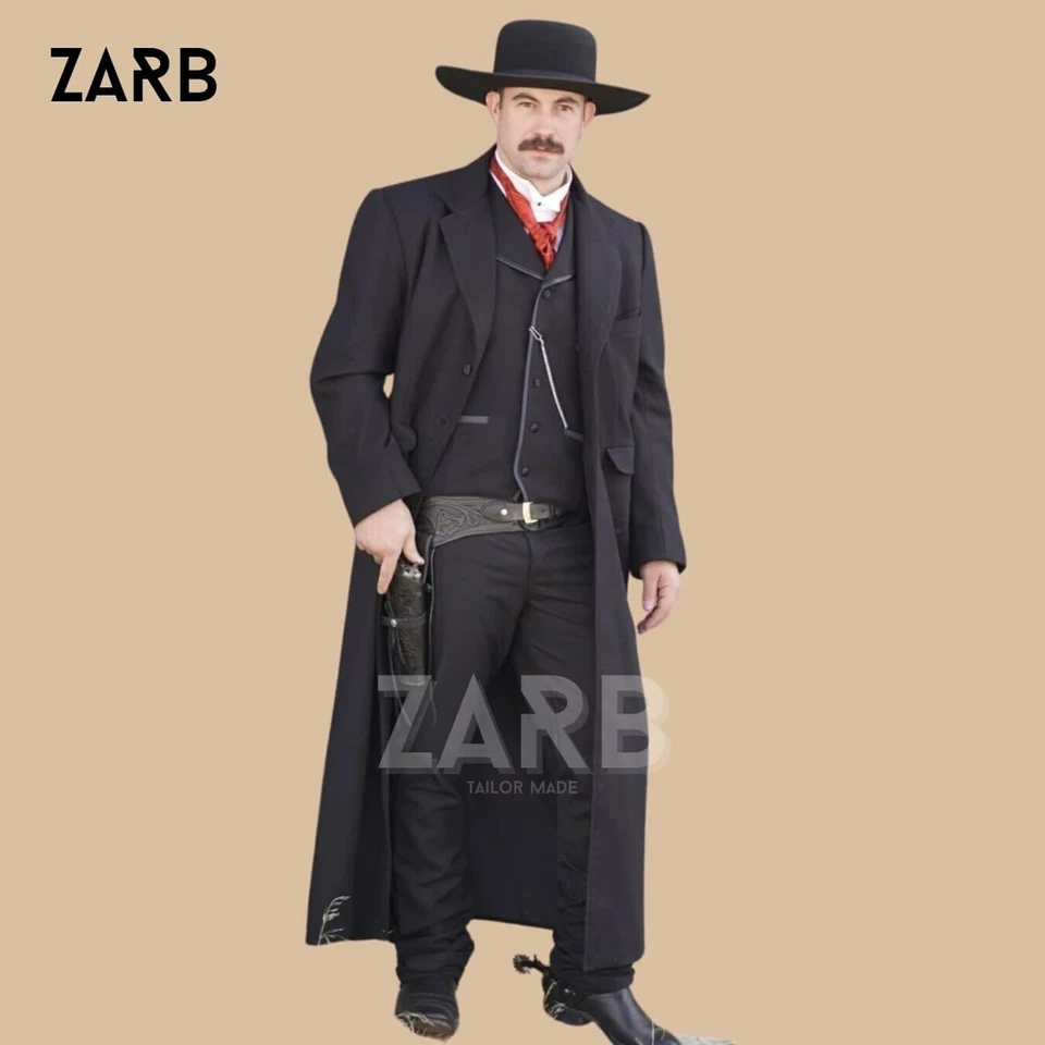 Men's Black Victorian Rifle Coat 19th Century Western Frock Long Jacket ZARB - Image 1 of 4
