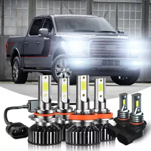 For Ford F 150 2015-2021 6X LED Headlight Hi/Lo +Fog Light Bulbs Combo Kit 6000K - Picture 1 of 18