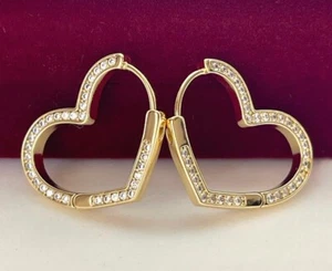 Luxus Herz Ohrringe Creole Zirkonia Kristalle 585er Gelbgold 14K vergoldet 20 mm - Bild 1 von 8