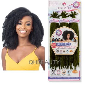 OBSESSION SYNTHETIC TWISTS, CROCHET SOFT BRAID 3 X PRE-FLUFFED - POPPIN TWIST 16 - Picture 1 of 37