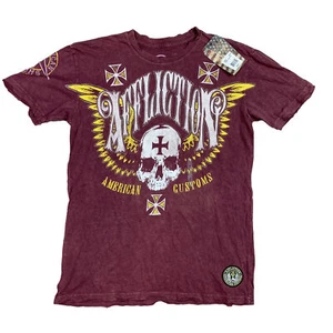 Camisa Affliction Para Hombres Grande Bandera de Santos Rojos Manga Corta American Motor Club NUEVA - Imagen 1 de 5