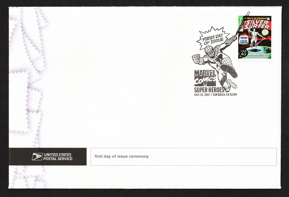 FDC Marvel Silver Surfer US Postage Stamp and Spider-Man Cancel First Day Cover Foto 1 de 4