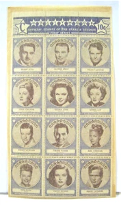 Vintage 1947 Hollywood Star Stamps Unopened 1st Series Complete Sheet #C - Picture 1 of 1