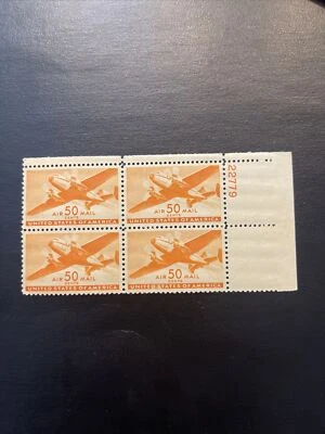 US  Stamp Scott #C31…50c Orange TRANSPORT PLANE Plate Block Of 4 MNH - Image 1 of 2