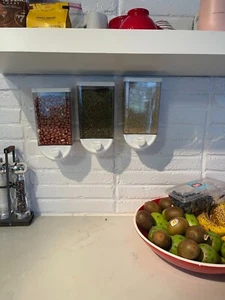 3 Pcs Rice Grain Cereal Dispenser 1500ml Wall Mounted Dry Food Storage Container - Picture 1 of 5