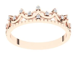 14K Rose Gold Crown Wedding Ring I1 G 0.21 Ct Genuine Diamond Prong Set RS 6-8 - Picture 1 of 9