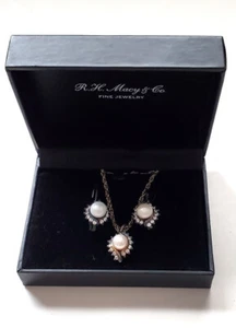 Edler Schmuck schönes Perlen/Zirkon Set: Anhänger an einer Kette (8,5 Zoll) & Ohrringe - Bild 1 von 13
