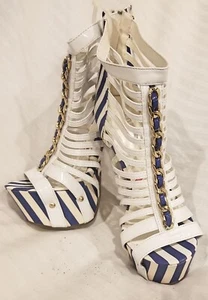 Red Kiss 6" Blue & White Strappy Platform Heels Size 9 New no box - Picture 1 of 6