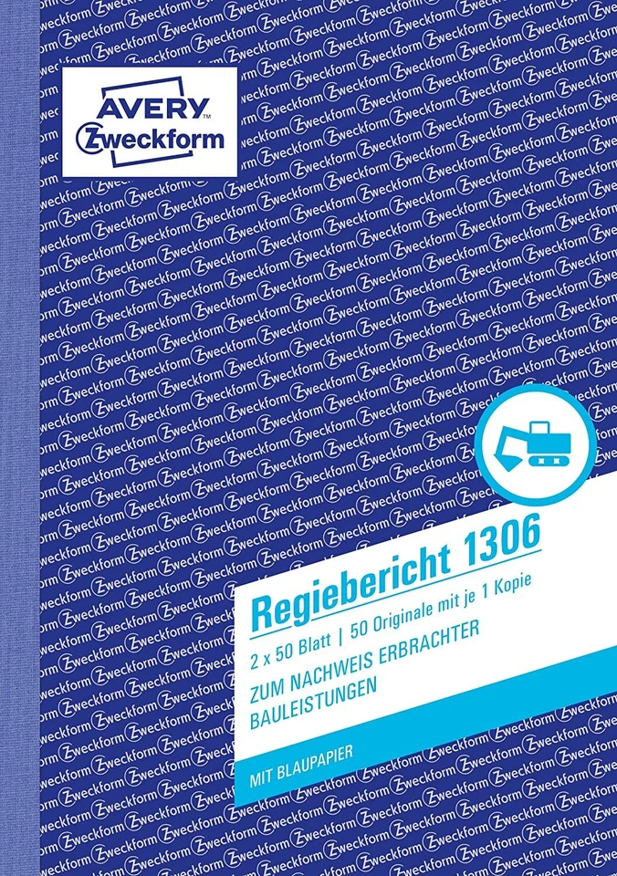 AVERY Zweckform 1306 Regiebericht (A5, mit 2 Blatt Blaupapier) NEU