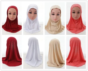 Kids Girls Islamic Muslim Rhinestone Head Scarf Prayer Hijab Scarf Headwear 2-6Y - Picture 1 of 62