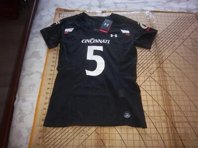 WOMENS SMALL BLACK/RED/WHITE UNDER ARMOUR NCAA CINCINNATI #5 JERSEY - NWT - Image 1 of 4