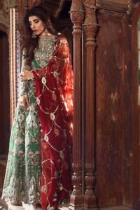 Saira Rizwan Henna Green + Red 3 Piece Lengha Choli - Medium - RRP £450