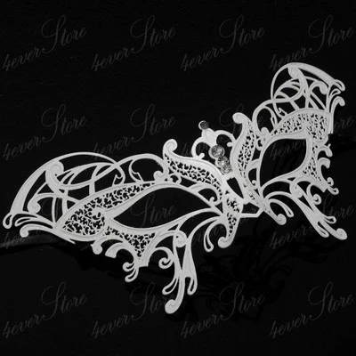 Máscara de mascarada veneciana de metal cortada con láser mariposa encantadora para mujer [blanca] Foto 1 de 4