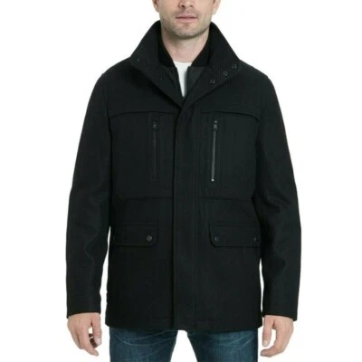 NUEVO CON ETIQUETAS Michael Kors Para hombres Jefferson Chaqueta de Campo de Lana Negra Abrigo Guisante Aislado S Foto 1 de 4