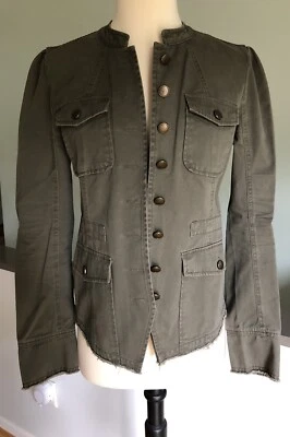 Maurices Olive Khaki 棉斜纹军装夹克纽扣 XS 码 — 第 1/4 张图片