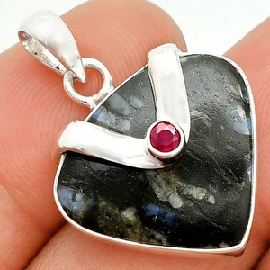 Llanite Blue Opal Crystal Sphere & Ruby 925 Silver Pendant Jewelry P-1735 - Picture 1 of 5