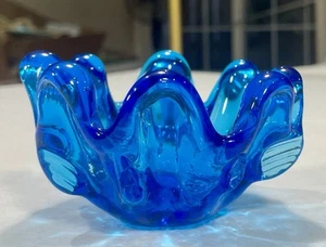 Vintage Italian Blue Glass Dish 3 1/2” Pinched Edges - Picture 1 of 8