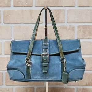 Vintage Coach 9270 Hamptons Schultertasche Blau x Grün Wildleder Schnalle Klassisch... - Bild 1 von 8