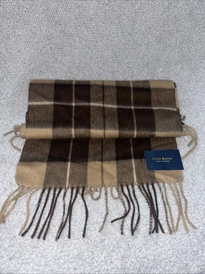 CLUB ROOM Para Hombres Bufanda Marrón Patrón 100% Cachemira Flecos Rectángulo Suave 12x60 Foto 1 de 4
