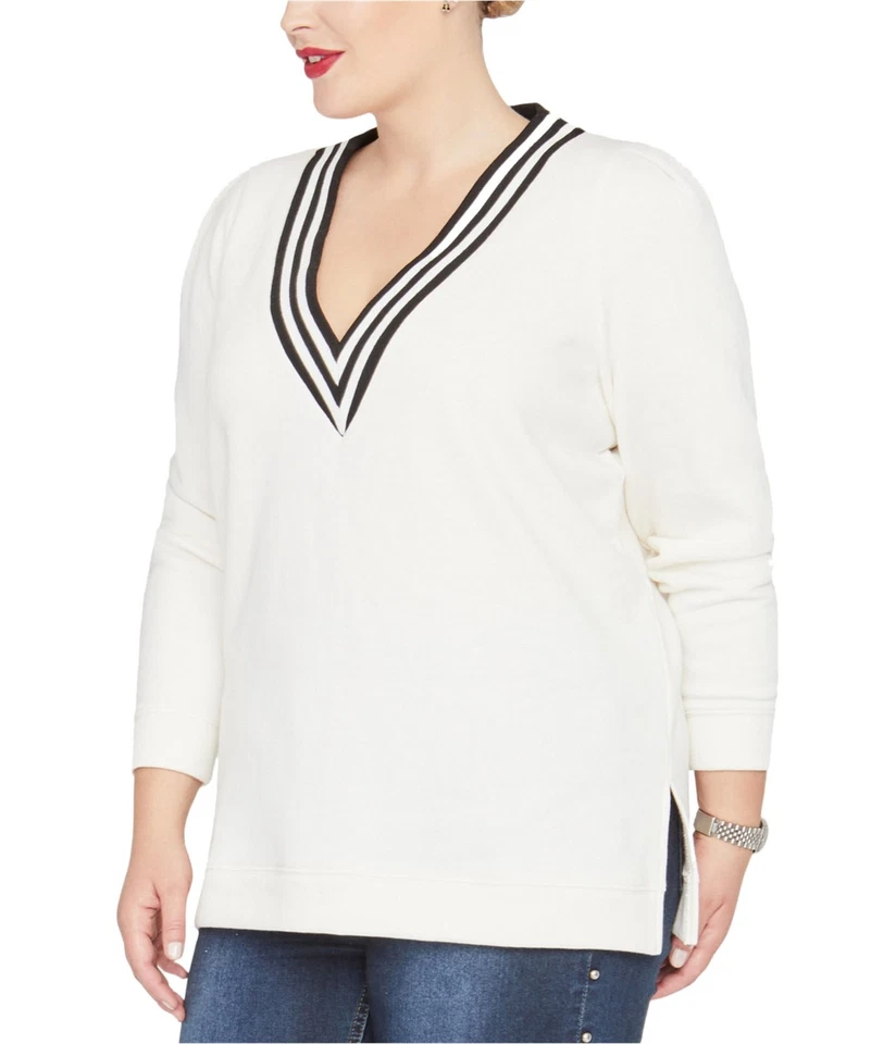 Sudadera Rachel Roy Shiva para mujer con cuello en V, blanca, talla grande, 0X Foto 1 de 1