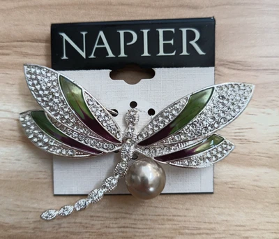NWT Napier Silver Tone Simulated Crystal Dragonfly Pin - Image 1 of 4