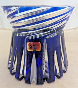 VTG Lausitzer Bleikristall Vase/Candy Bowl Blue Cut to Clear 24% Lead Crystal - Picture 1 of 11