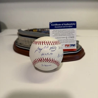 Gaylord Perry Signed Heavily Inscribed Career STAT Baseball PSA OML Baseball - Image 1 of 4