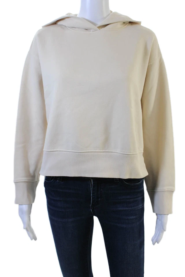 Zara Women Pullover Hoodies Beige Cotton Elastane Long Sleeve Size S - Image 1 of 4