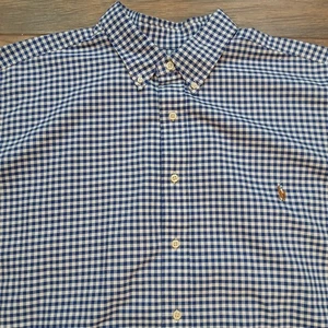 Camisa Polo Ralph Lauren Para Hombres 2XLB XXL Grande Azul Cuadros Guinga Carne Poni Informal - Imagen 1 de 9