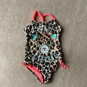 JUSTICE GIRLS ONE PIECE SWIMSUIT,14, SEQUINED CAT, FIERCE & STRONG, DARLING - Picture 1 of 4