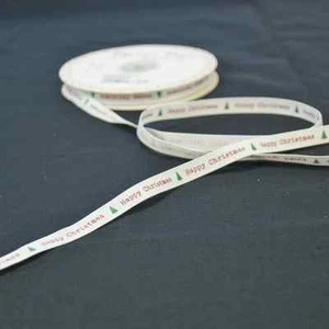Bertie's Bows 1 Metre x 9mm Happy Christmas Trees Grosgrain Craft Ribbon - Picture 1 of 1