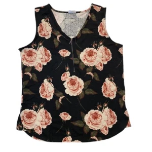 NWT LuLaRoe Rachael Size Medium Black Floral V-Neck Zipper Sleeveless Tank Roses - Bild 1 von 4