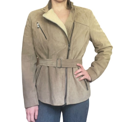 Giacca da donna Coach marrone chiaro in pelle taglia large