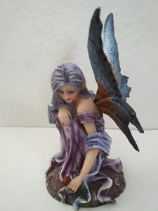 Pacific Giftware 5 3/4" Fairyland Purple Winged Fairy with Red Rose Figurine - Picture 1 of 7