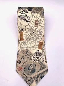 Museum Artifacts Silk Tie Japan Historical Motifs Map Business Attire Necktie - Picture 1 of 7