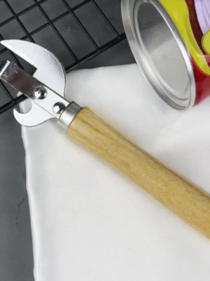 Abridor de latas con mango de madera - Cortador de lata de acero inoxidable duradero - NUEVO Foto 1 de 4